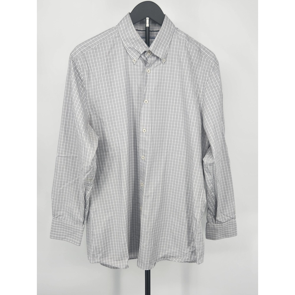 Charles Tyrwhitt Mens Slim Fit Non-Iron Dress Shirt Grey White Check 16/33